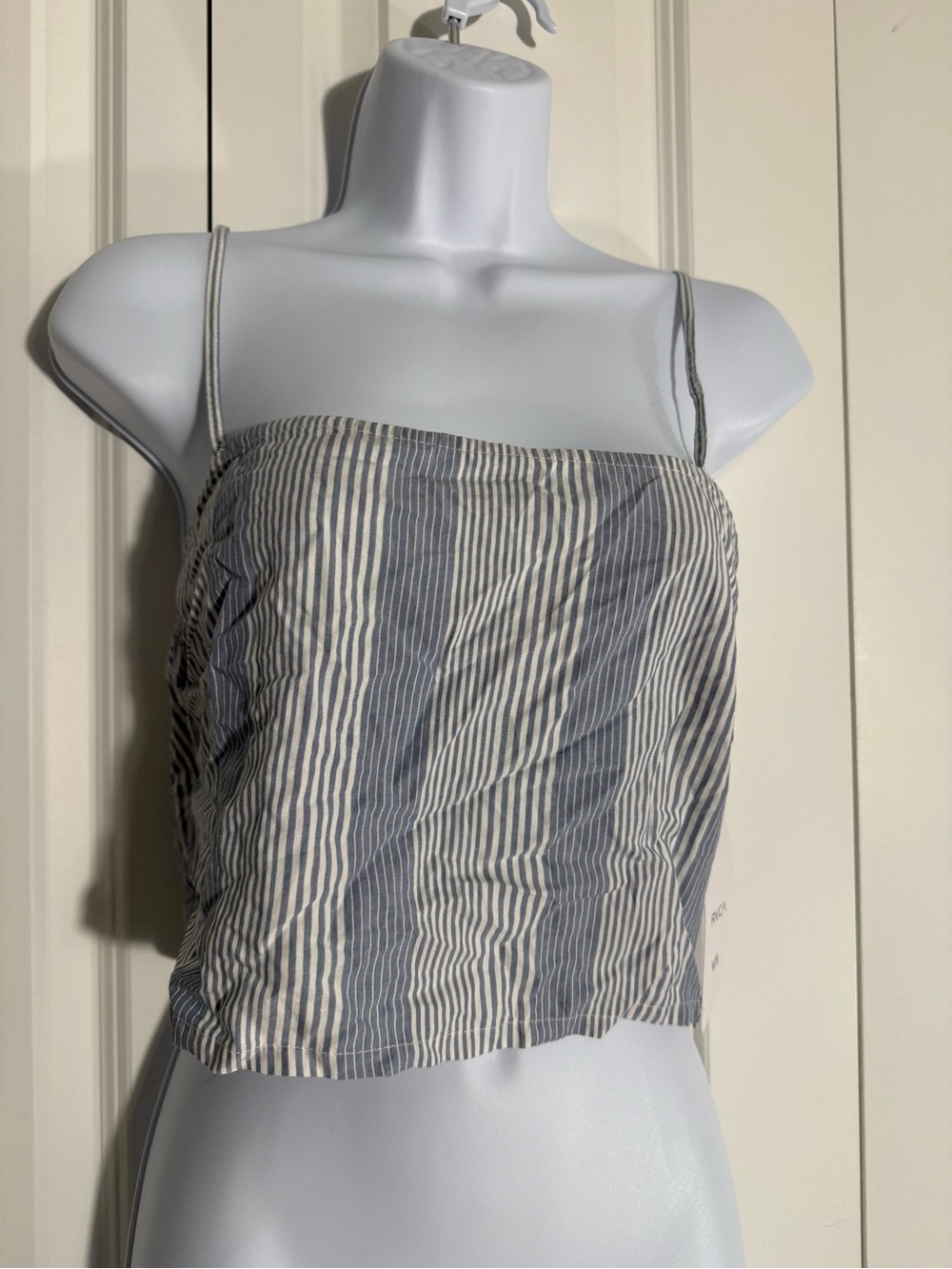 RVCA Blue and White Striped Spaghetti Strap Crop Camisole